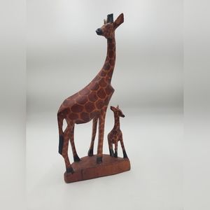 Giraffe Statue Mother and Baby Hand-Carved Wood